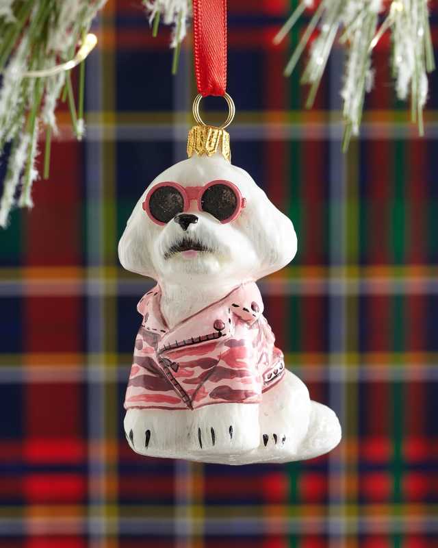 Bichon Frise with Pink Camo Coat Ornament